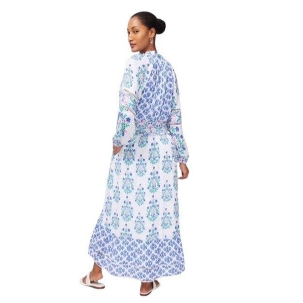 Chicos Ikat Blouson Gauzy Floral Mix Print Boho Maxi Dress Size 3 US Size 16 NWT - Picture 2 of 8